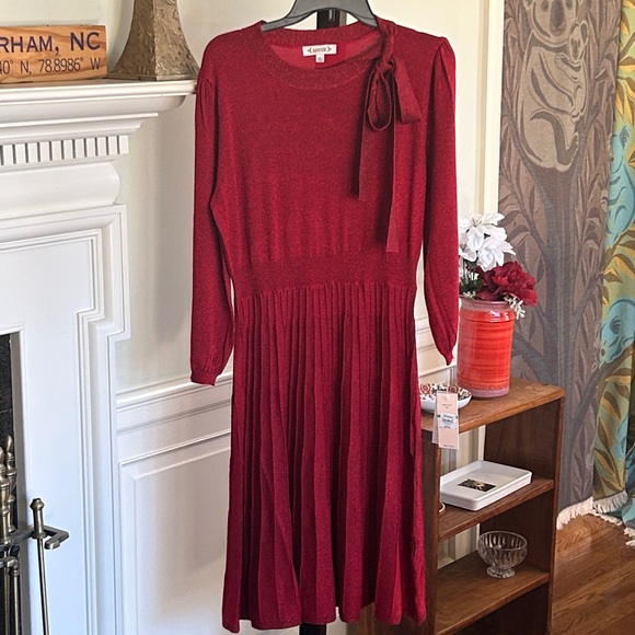 Metallic Red Knit Sweater Midi Dress Size Large New With Tags - Picture 2 of 12